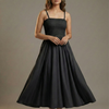 Women’s Rayon Black Smocked Bobbin Gown with Spaghetti Strap