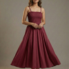 Women’s Rayon Maroon Smocked Bobbin Gown with Spaghetti Strap