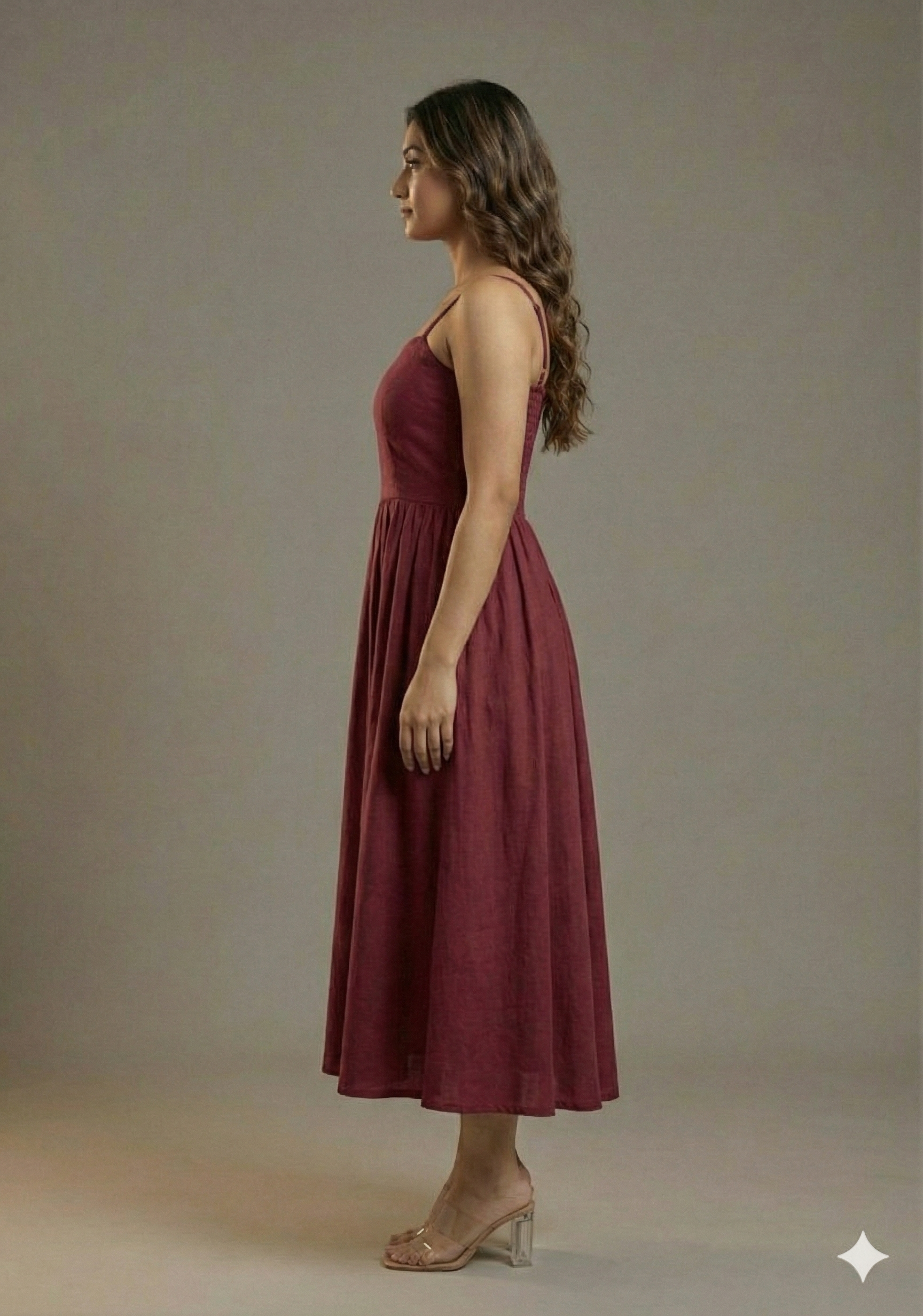 Women’s Rayon Maroon Smocked Bobbin Gown with Spaghetti Strap