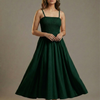 Women’s Rayon Bottel Green Smocked Bobbin Gown with Spaghetti Strap