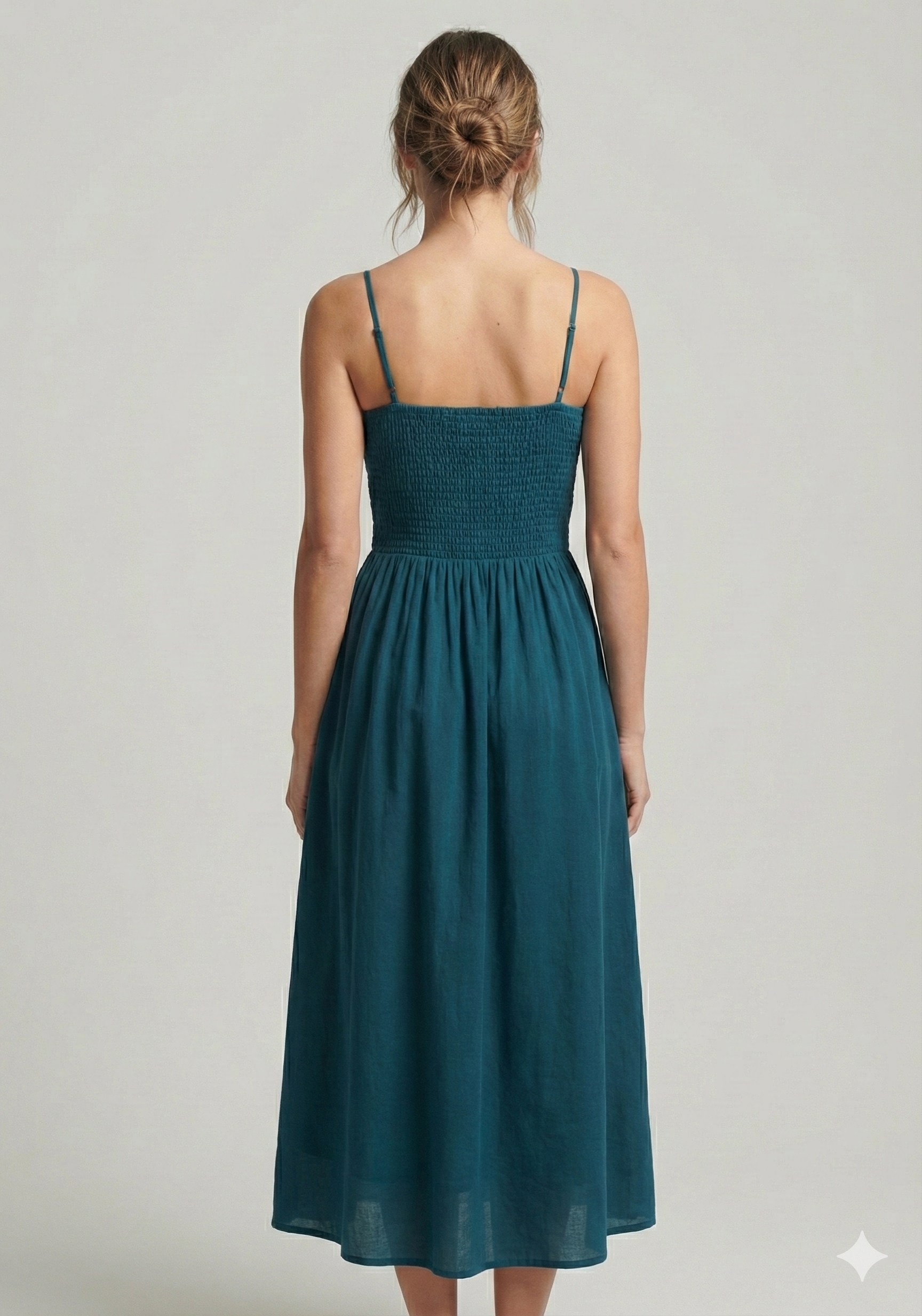 Women’s Rayon Teal Blue Smocked Bobbin Gown with Spaghetti Strap