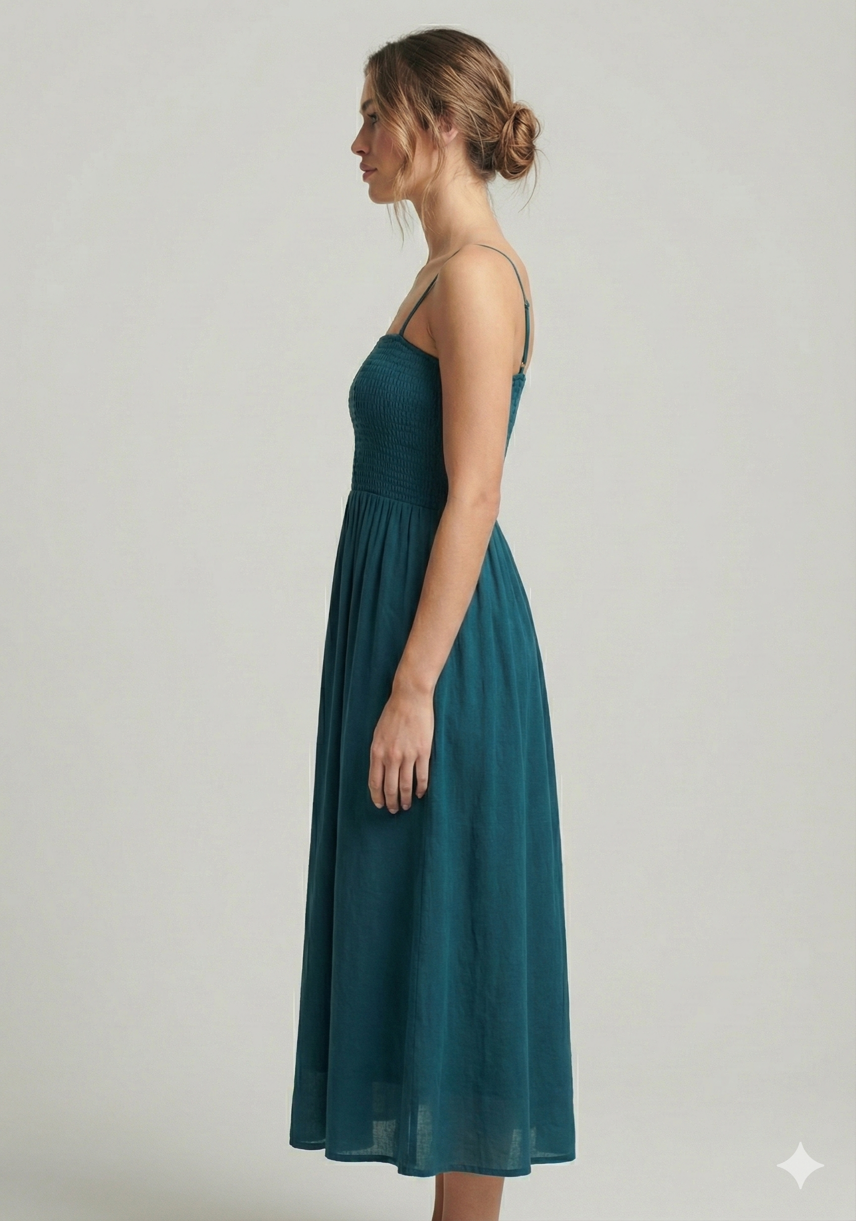 Women’s Rayon Teal Blue Smocked Bobbin Gown with Spaghetti Strap