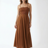 Women’s Rayon Brown Smocked Bobbin Gown with Spaghetti Strap