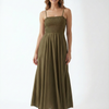 Women’s Rayon Mehandi Smocked Bobbin Gown with Spaghetti Strap