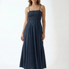Women’s Rayon Navy Blue Smocked Bobbin Gown with Spaghetti Strap