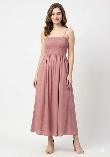 Women’s Rayon Spring Onine Smocked Bobbin Gown with Spaghetti Strap