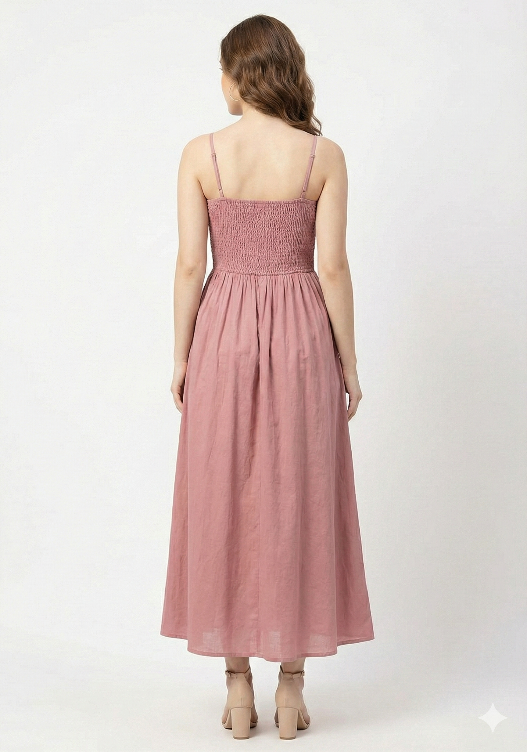 Women’s Rayon Spring Onine Smocked Bobbin Gown with Spaghetti Strap