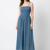 Dusty Blue Smocked Rayon Maxi Dress