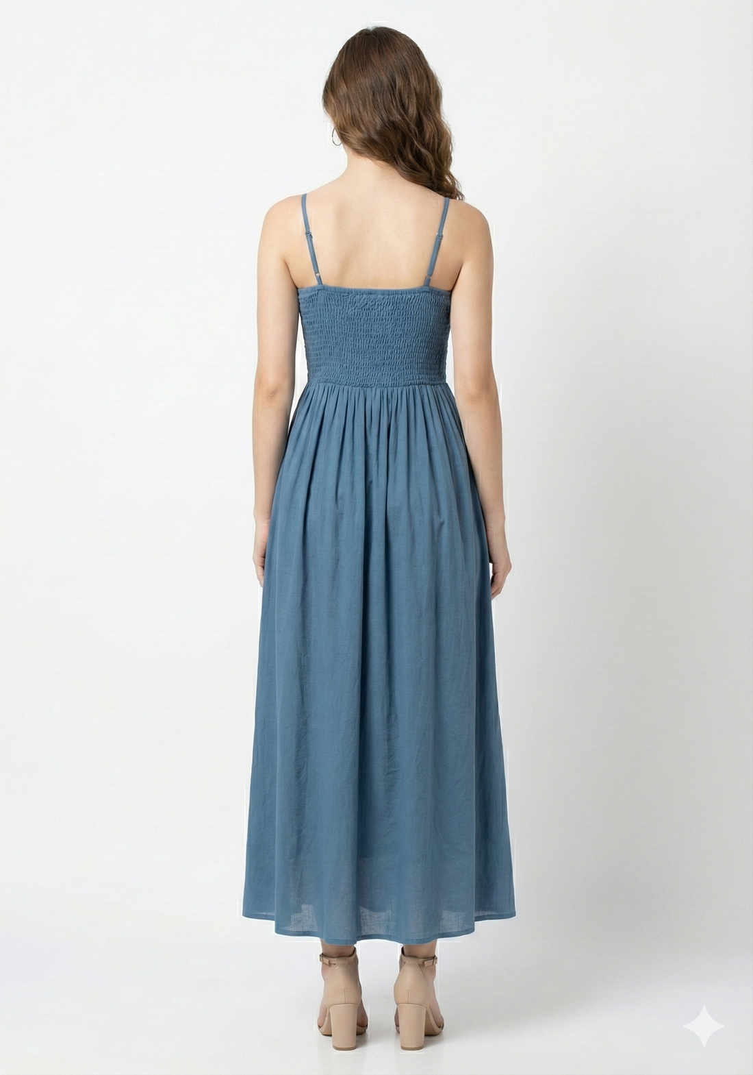 Women’s Rayon Blue Smocked Bobbin Gown with Spaghetti Strap