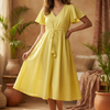 Women’s Yellow Chanderi Umbrella Style A-Line Dress with Drawstring Waist