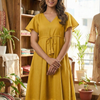 Women’s Mustard Chanderi Umbrella Style A-Line Dress with Drawstring Waist