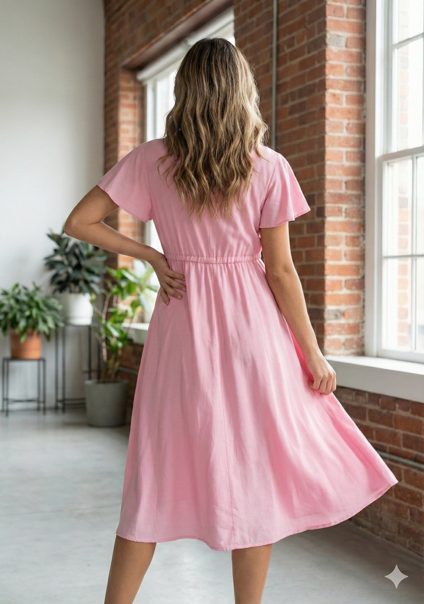 Women’s Baby Pink Chanderi Umbrella Style A-Line Dress with Drawstring Waist
