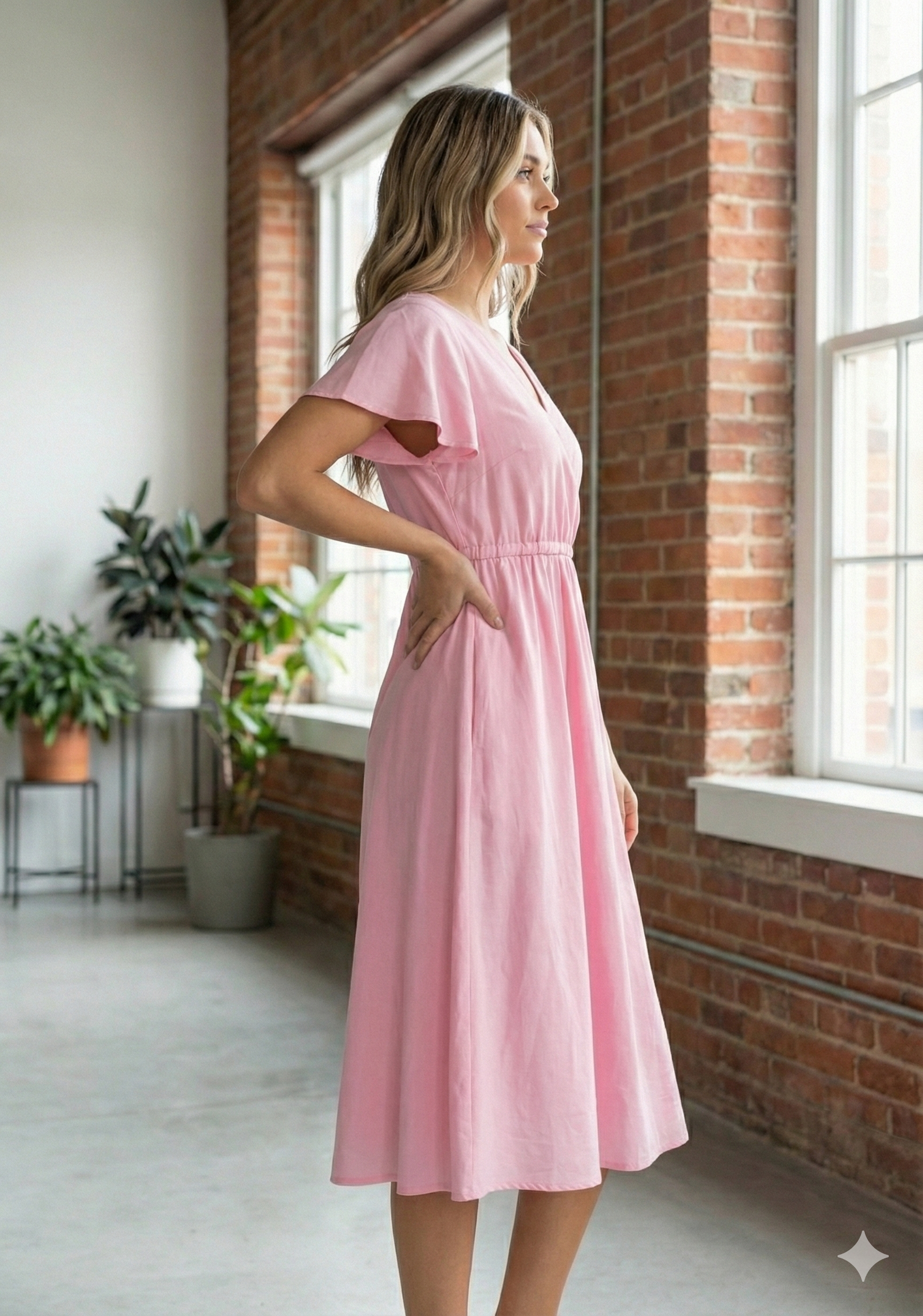 Women’s Baby Pink Chanderi Umbrella Style A-Line Dress with Drawstring Waist