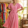 Women’s Pink Chanderi Umbrella Style A-Line Dress with Drawstring Waist