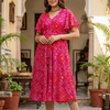 Women's Pink Bandhani Printed Georgette Umbrella Style Midi Dress