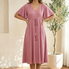 Women’s Spring Onion Rayon Umbrella Style A-Line Dress with Drawstring Waist