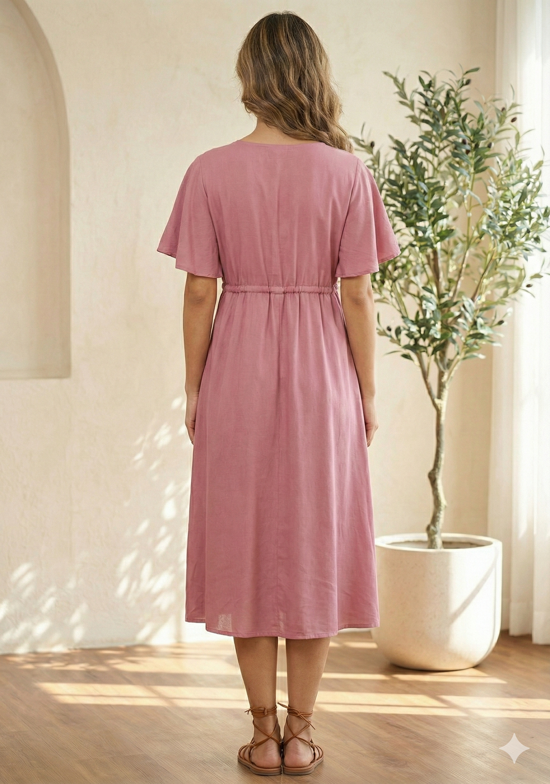 Women’s Spring Onion Rayon Umbrella Style A-Line Dress with Drawstring Waist