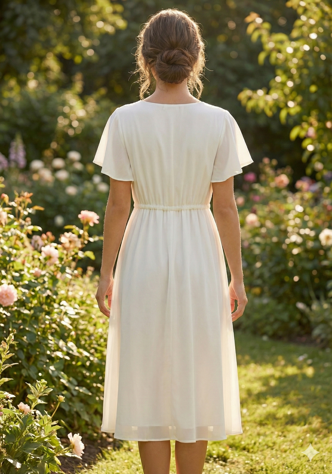 Women’s White Rayon Umbrella Style A-Line Dress with Drawstring Waist
