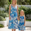 Blue Floral Mother Daughter Matching Dress Set