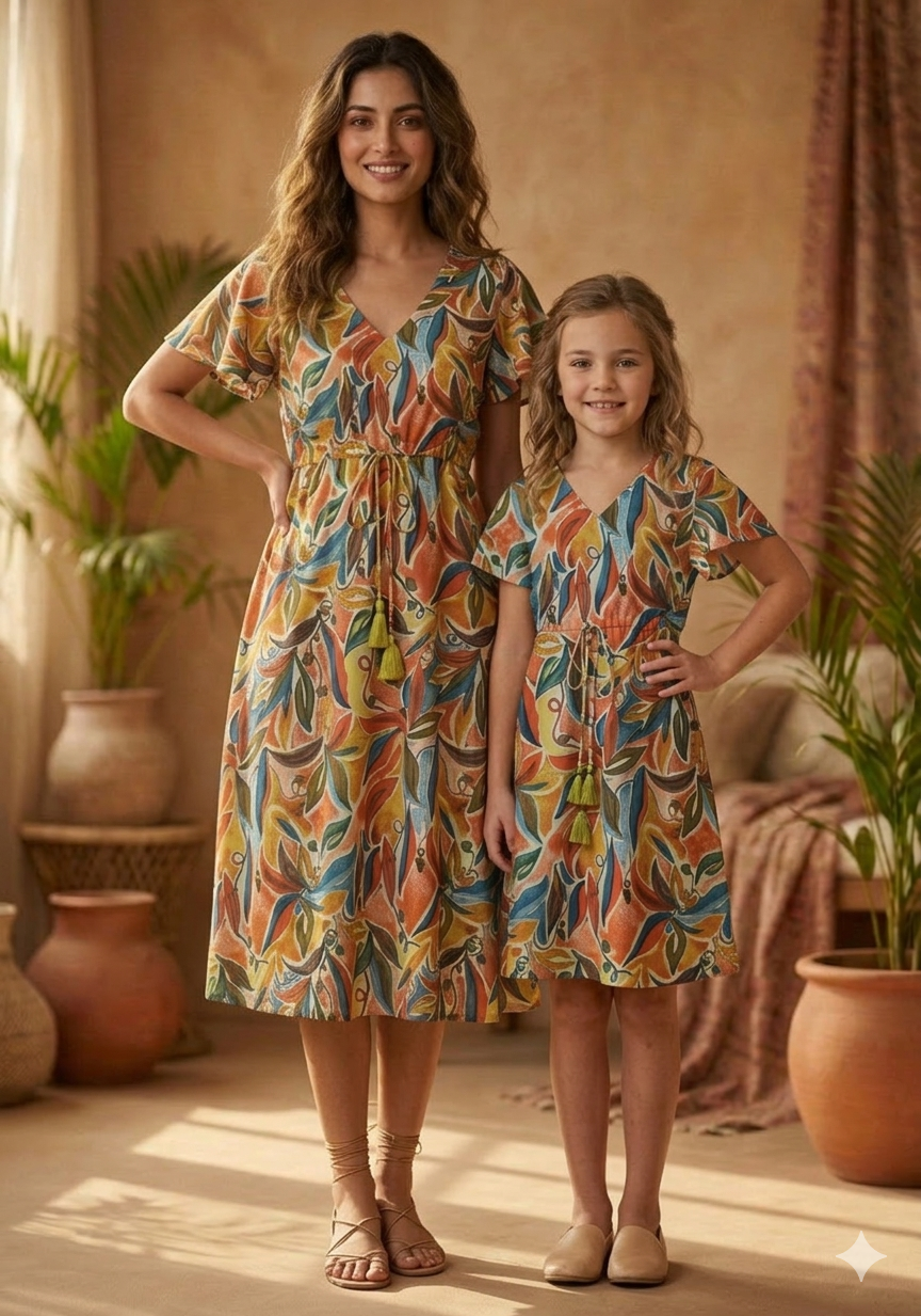 Multicolor Floral Mother-Daughter Matching Dress Set