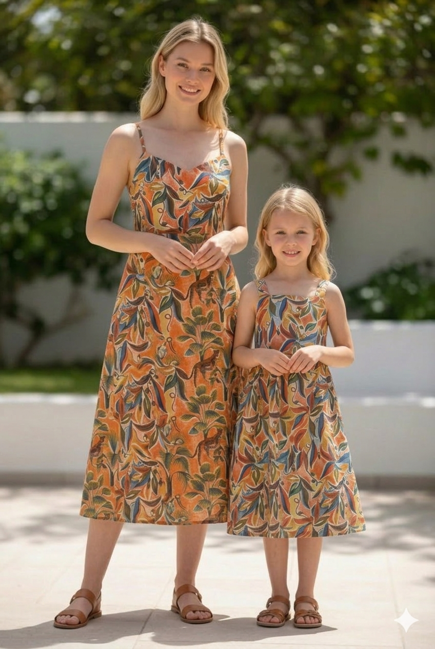 Rust Floral Mother-Daughter Matching Dress Set
