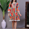 Aawari Vibrant Print Cotton Tunic Dress with Crochet Lace & Three-Quarter Sleeves - Midi Dresses / Western Wear