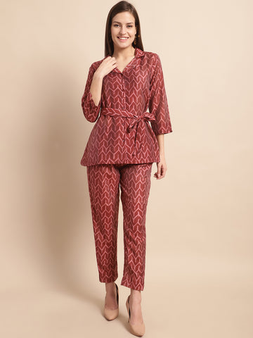 Aawari Women Chanderi Printed Shirt With Trouser