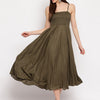 Mocha Brown Solid Rayon Flared Maxi Dress with Smocked Bodice & Spaghetti Straps - Western Wear