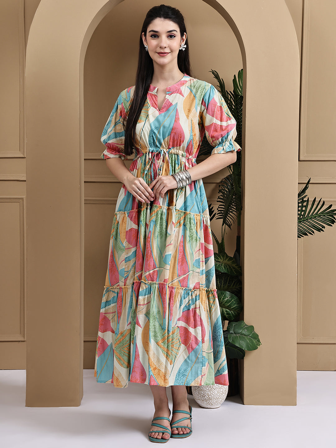 Aawari Women Cotton Printed Knot Dresses