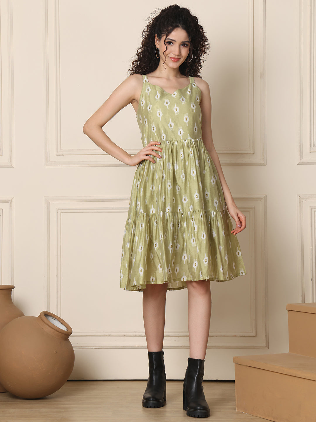 Aawari Chanderi Printed Eye Catching Short Dress - Midi Dress