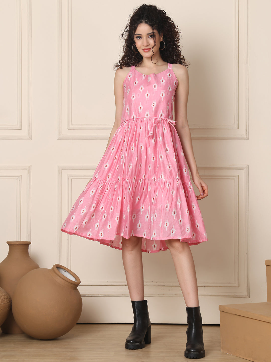 Aawari Chanderi Printed Eye Catching Short Dress - Midi Dress