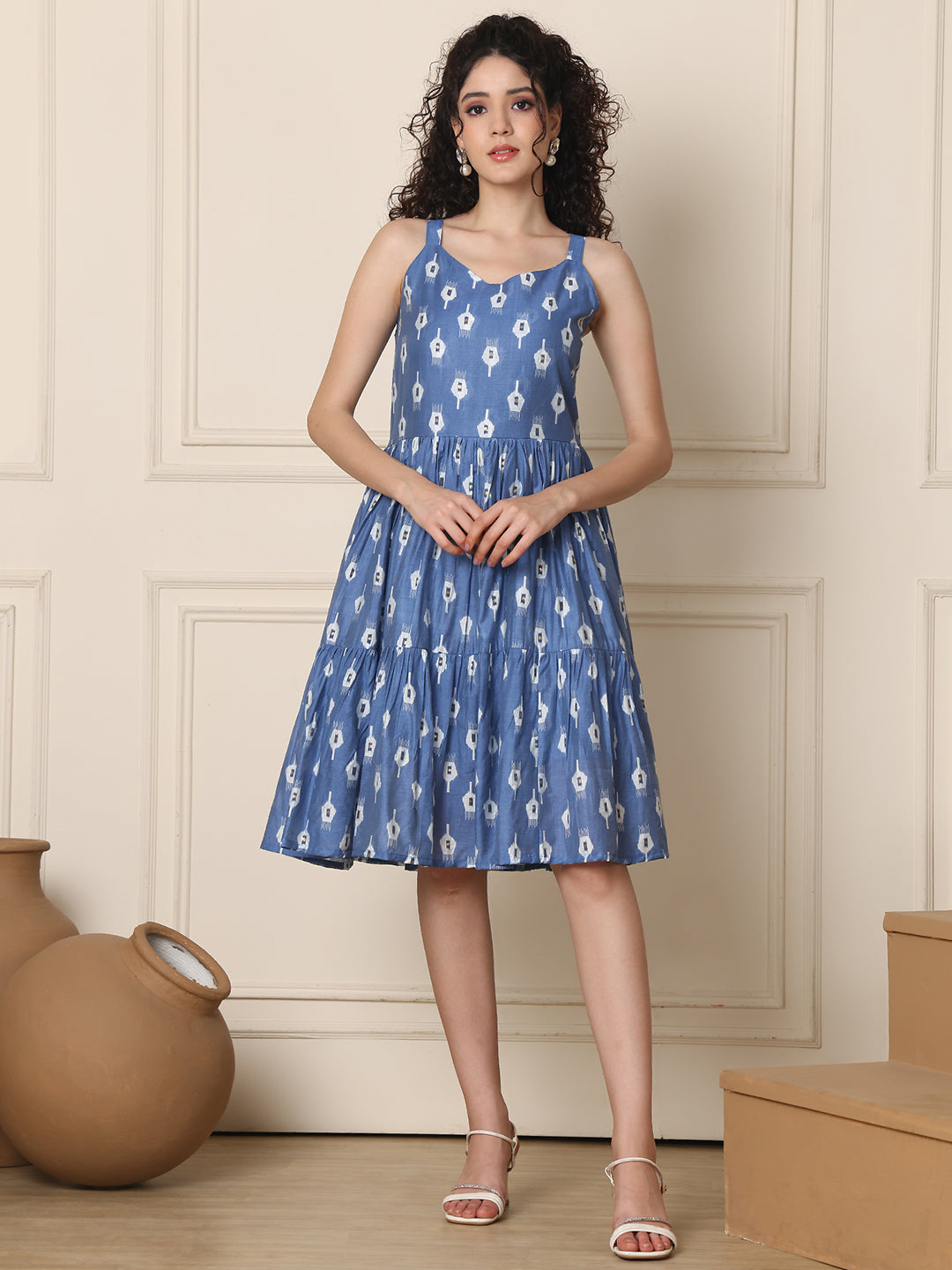 Aawari Chanderi Printed Eye Catching Short Dress - Midi Dress