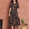 Aawari Black Floral Print Shirt Dresses With Waist Tie-Up / Western Wear
