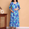 Aawari Blue Abstract Printed Cotton Maternity Dresses with 3/4 Sleeves