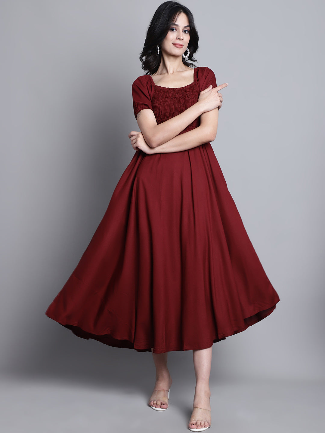 Aawari Women Rayon Solid Elegant Dresses