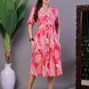Aawari Pink Printed Cotton Midi Shirt Dress