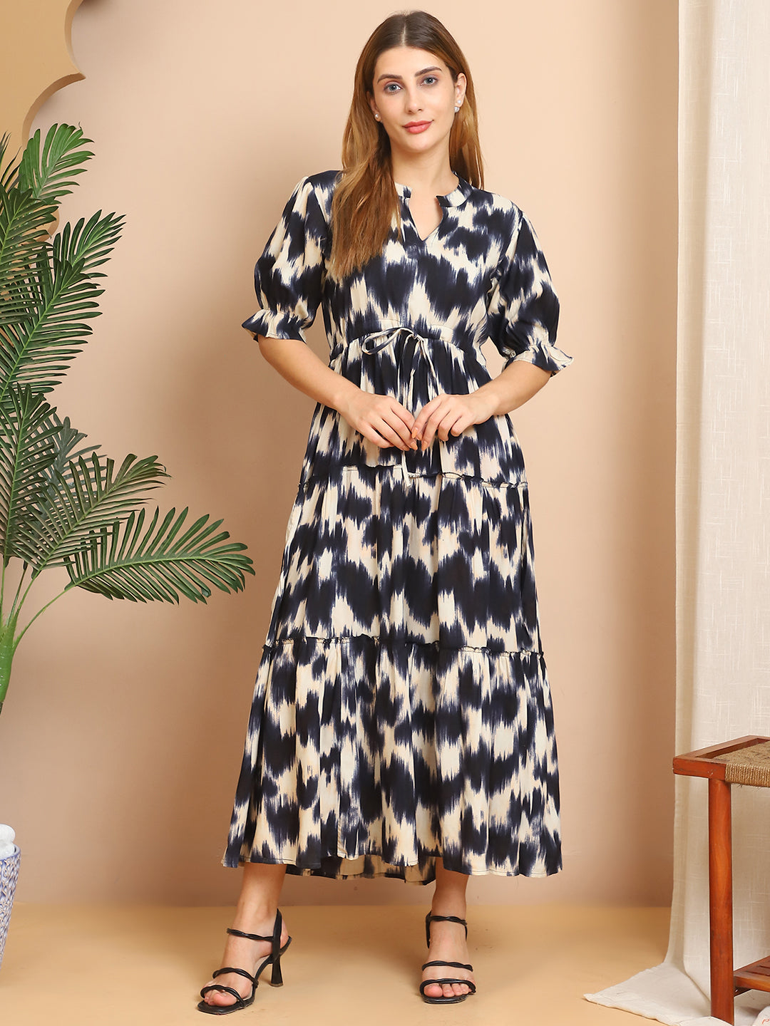 Aawari A-Line Rayon Printed Knot Dress