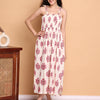 Aawari Elegant Cream & Pink Floral Printed Cotton Bobbin dress with Tie-Up Straps -  Western Wear