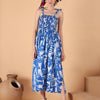 Aawari Blue & White Abstract Printed Cotton Bobbin dress with Tie-Up Straps - Western Wear