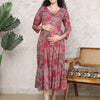 Aawari Dusty Rose Pink Floral Print Cotton Maternity Dresses with 3/4 Sleeves