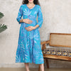 Aawari Sky Blue Leaf Print Cotton Maternity Dresses with 3/4 Sleeves