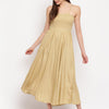 Beige Smocked Rayon Maxi Dress with Spaghetti Straps - Western Wear