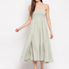 Sage Green Solid Rayon Flared Maxi Dress with Spaghetti Straps - Western Wear