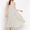 White & Black Printed Rayon Flared Maxi Dress with Spaghetti Straps - Western Wear - Maxi Dresses
