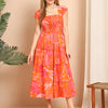 Aawari Cotton Smocked Dresses for women - Tropical Orange Printed Summer Wear / Maxi Dresses / Western Wear