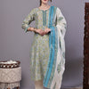 Aawari Green & Blue Floral Chanderi Printed Kurta Set with Dupatta - Suit Sets