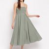 Dusty Olive Green Smocked Flared Rayon Maxi Dress for Women -  Western Wear