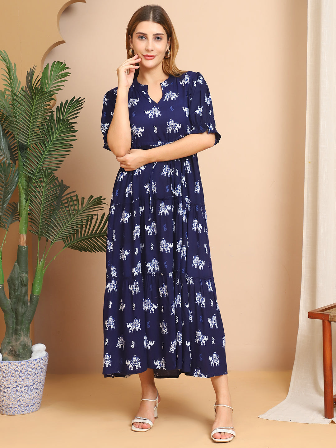 Aawari A-Line Rayon Printed Knot Dress