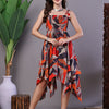 Aawari Rust & Grey Abstract Print Cotton Handkerchief Hem Dress - Midi Dresses / Western Wear
