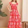 Aawari Tangerine Floral Block Print Rayon Maxi Dresses / Dresses / Western Wear